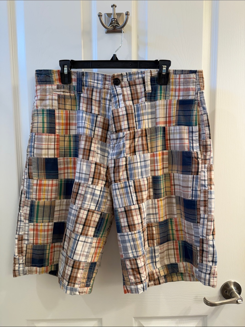 Chor Men's Patchwork Plaid Shorts in Blue, Brown, Green